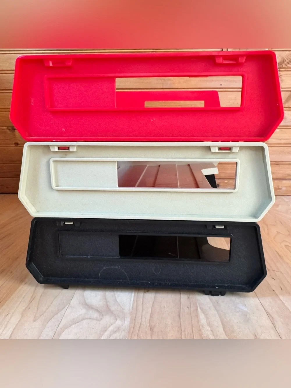 Vintage Office Trays Rogers Stackable Red Tan Black 70s Plastic Paper Sorter